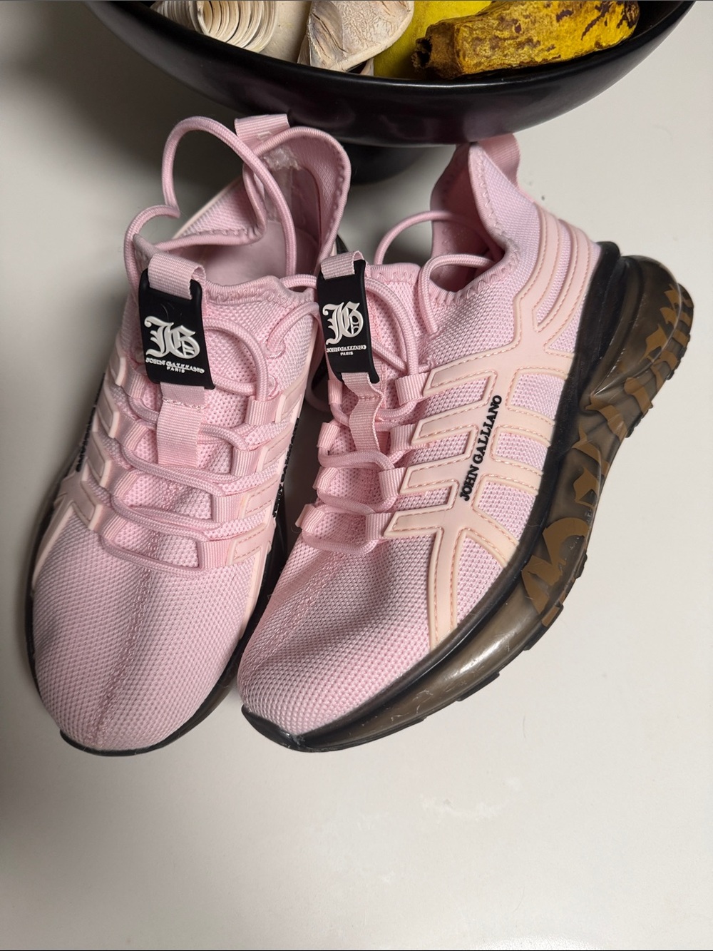 Designer sneakers by John Galliano Pastel Pink Knit Slip-On